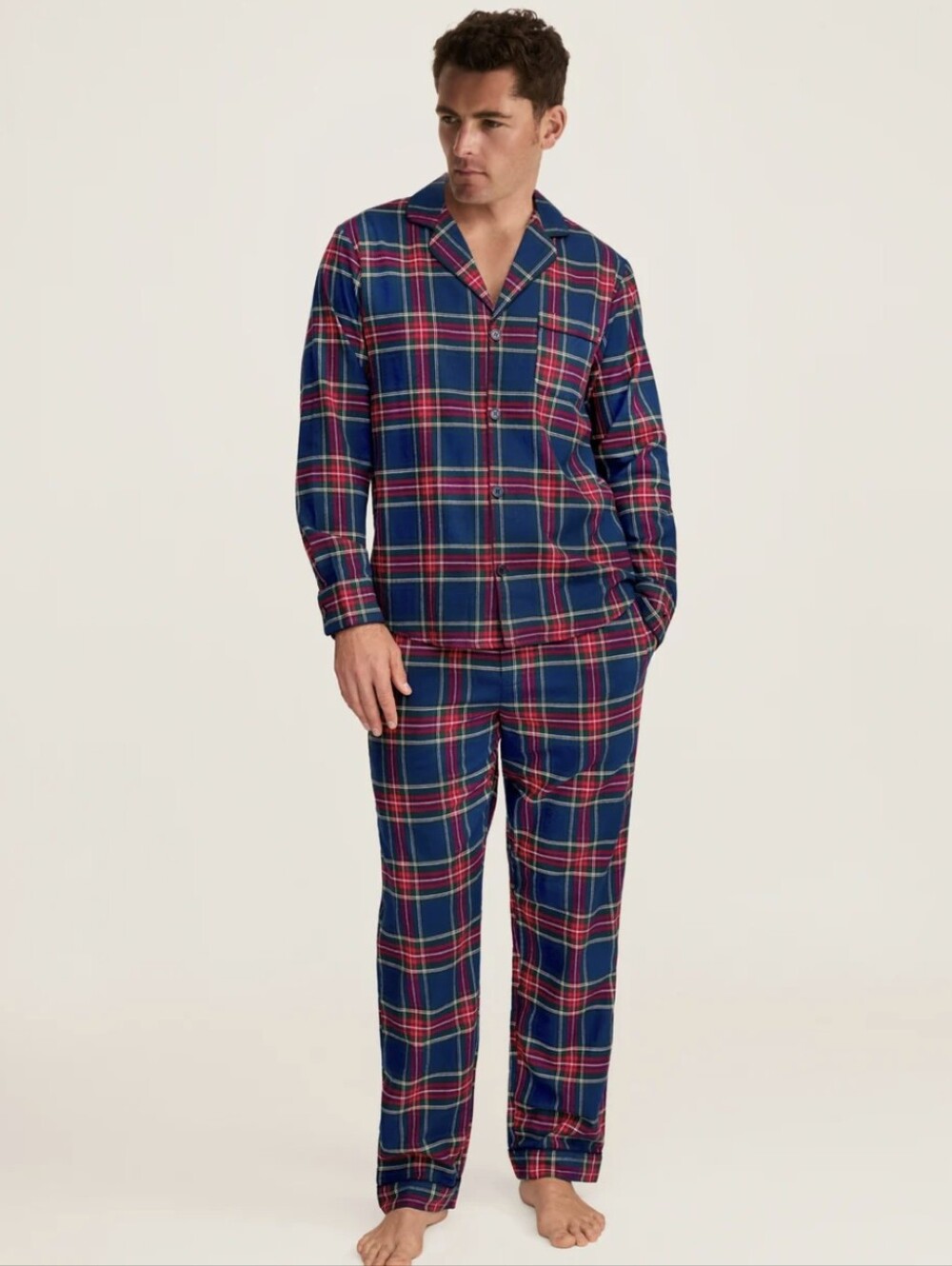 Petite Plume Brushed Twill Pajama Set Size Large Windsor Tartan Blue Red EUC